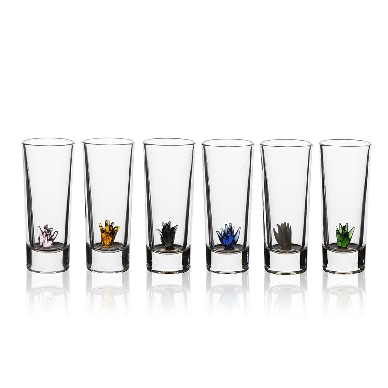 Hand Blown Mexican Shot Glasses | Blue Rim Double Shot Glass Set