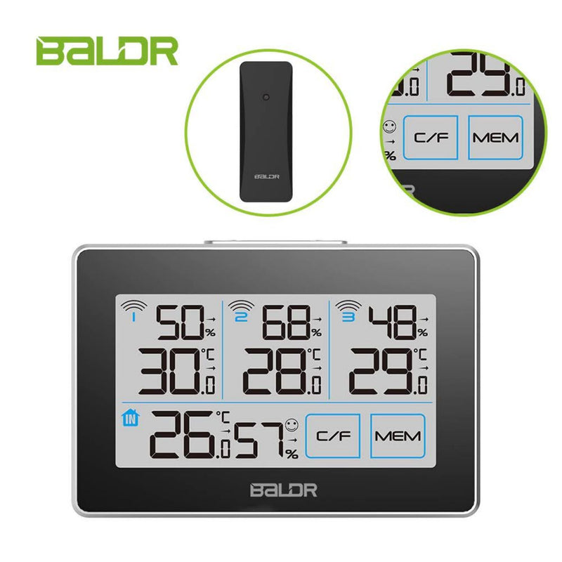 BALDR Weather Station Wireless Indoor Outdoor Thermometer - Color LCD  Display Weather Forecast (Black) 