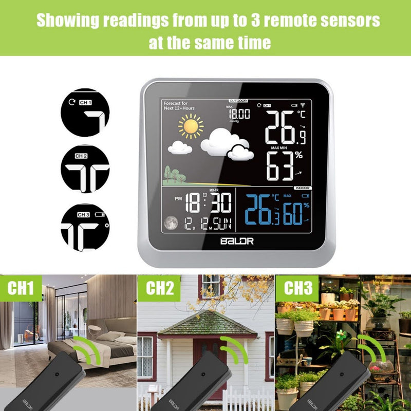 Baldr Color Digital Wireless Indoor/Outdoor Weather Station with Thermometer & H