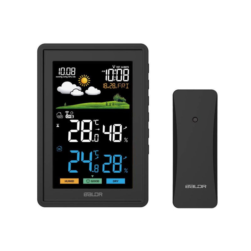 Weather Station with Atomic Clock Indoor Outdoor Thermometer Wireless,  Humidity and Temperature Monitor Barometer Hygrometer with High Precision