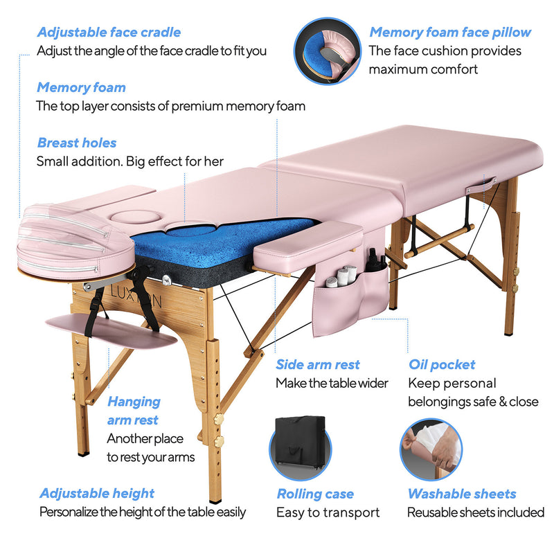 Luxton Home Premium Memory Foam Massage Table - Easy Set Up - Foldable & Portable