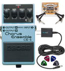 BOSS CE-5 Stereo Chorus Ensemble Pedal Bundle with Blucoil 9V DC Power Supply with Short Circuit Protection, 2-Pack of Pedal Patch Cables and 4-Pack of Celluloid Guitar Picks