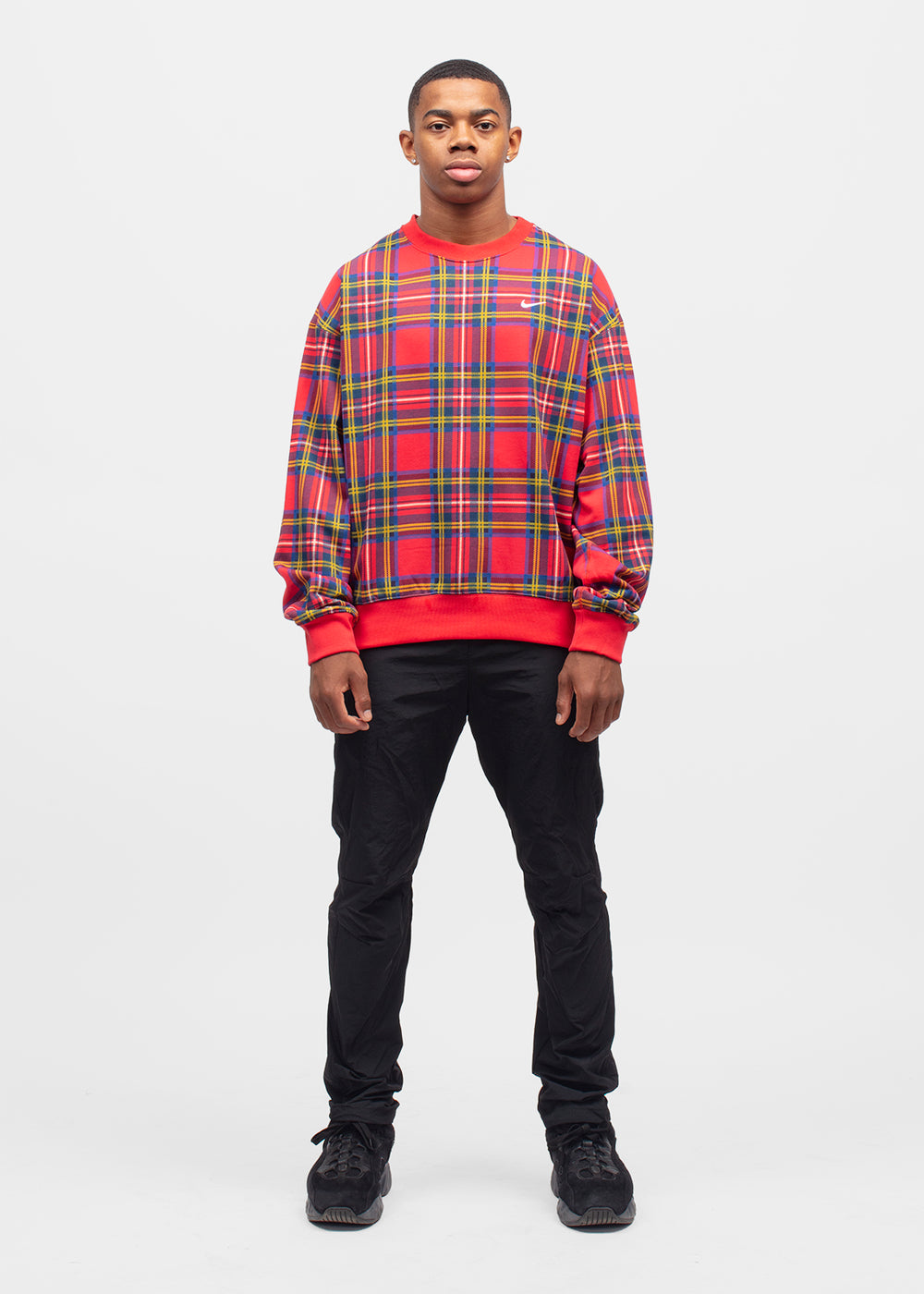 plaid crew neck sweatshirt