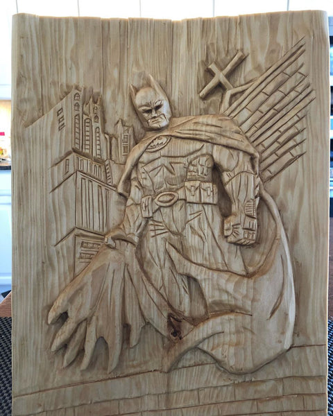Batman Relief Carving by Jason Taveras using Schaaf Wood Carving Tools