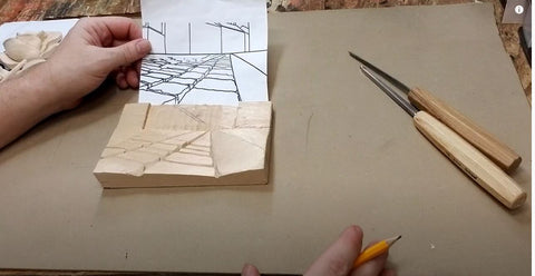 beginner wood carving project relief carving of city street with schaaf tools 