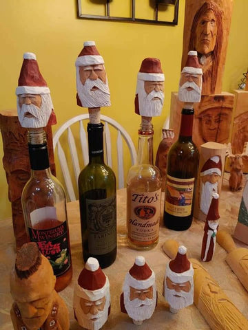 Tim Collins The Carving Artist Wooden Holiday Wine Stoppers 