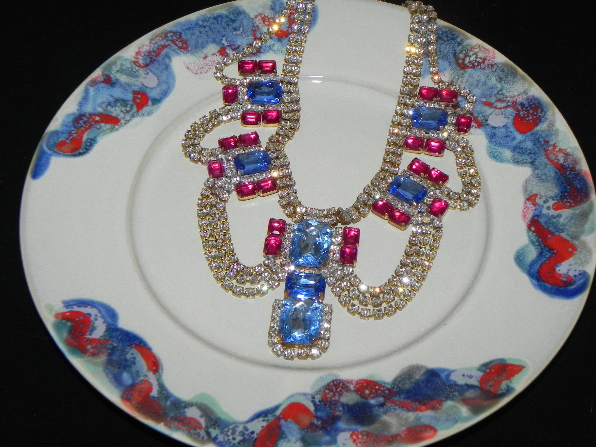 Vintage Necklace w/ Czech Glass Crystal & Rhinestone