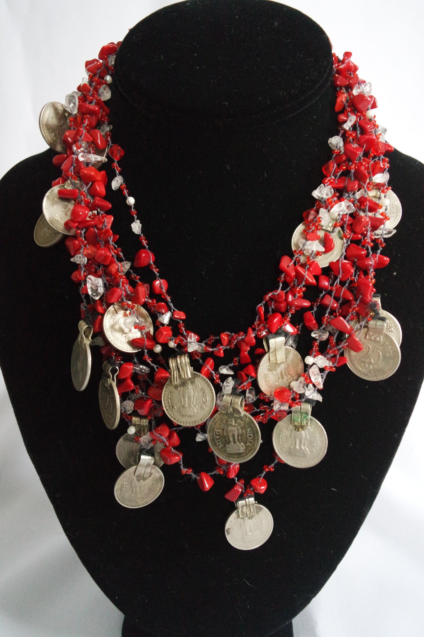 Naga India Necklace "Tribal Vintage Coin"  Stones - Many Different Stones!!