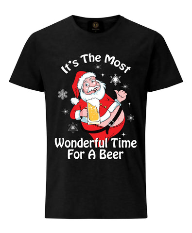  Christmas Black T-Shirt (Santa It’s Time for A Beer)