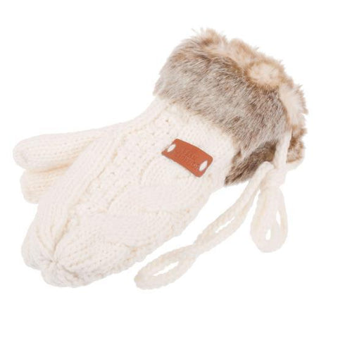 Knitted Faux Fur Mitten Cream