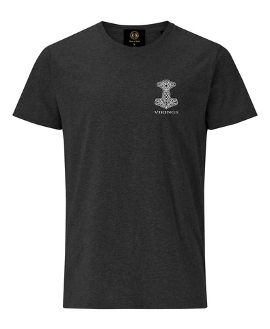 York Viking Thor Hammer Embroidered T-Shirt-Charcoal Melange