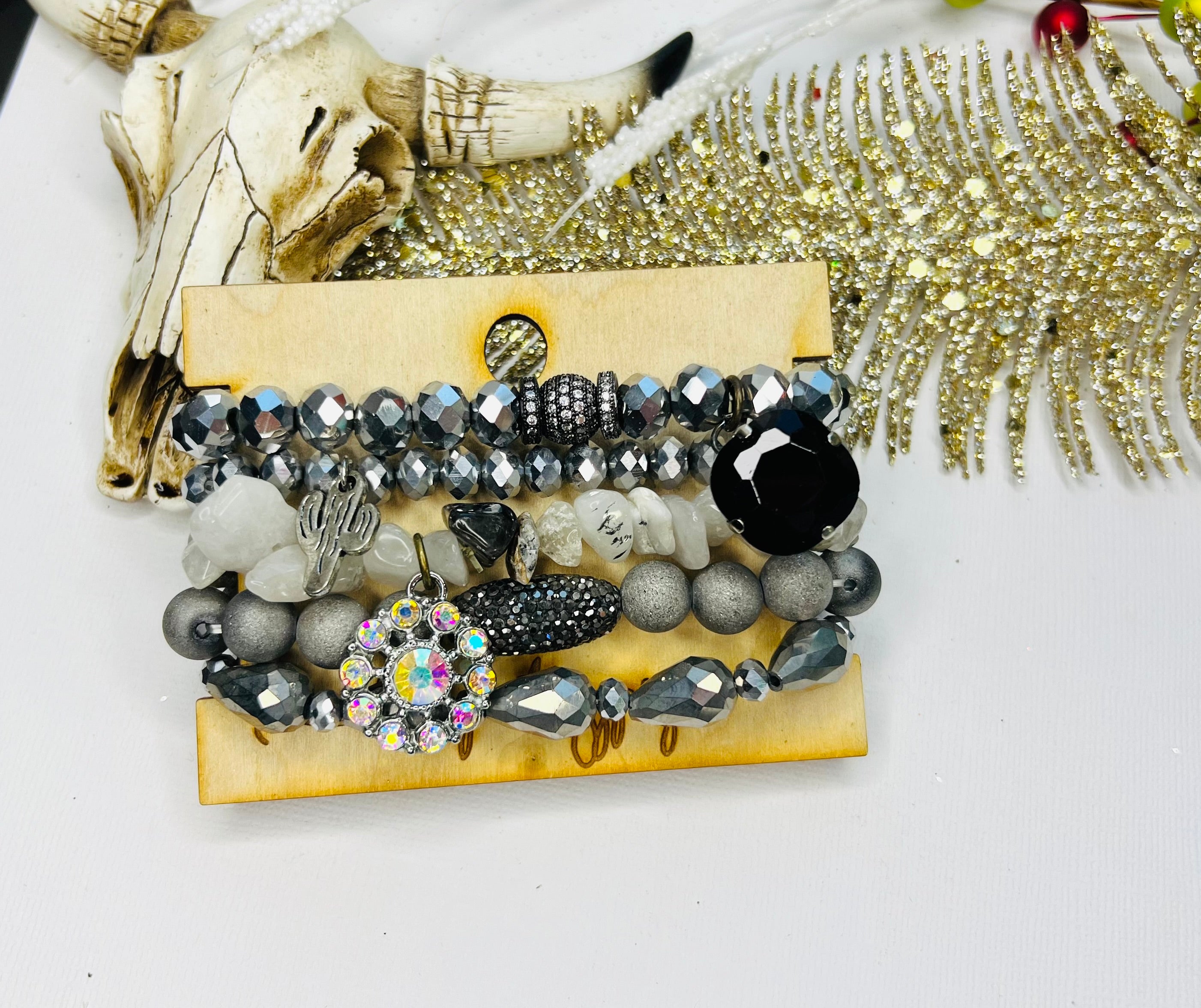 Silver Crystal Stacker Stretch Bracelet Set