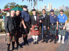 At the Ferry Landing - Annual Open House with all the kilted men.  Owner Jim Logan (left - deceased)