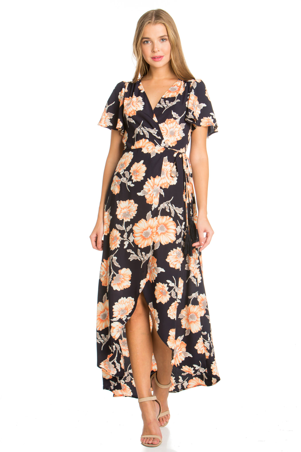 high low wrap maxi dress