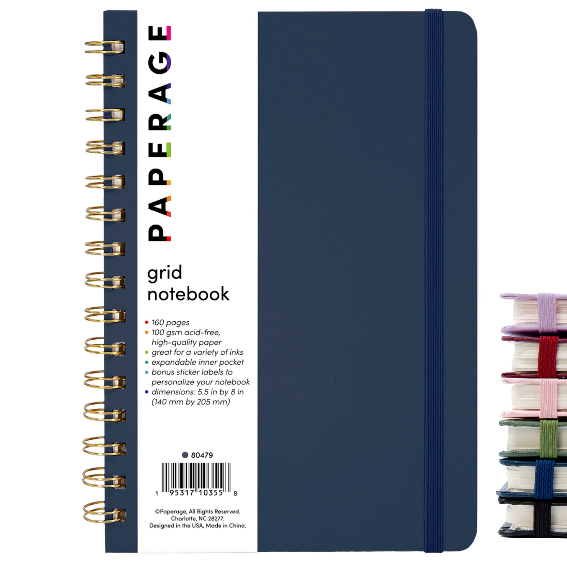 grid graph paper journal notebook in navy