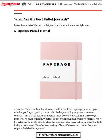Rolling Stone Recommends PAPERAGE Dotted Journal in Blush