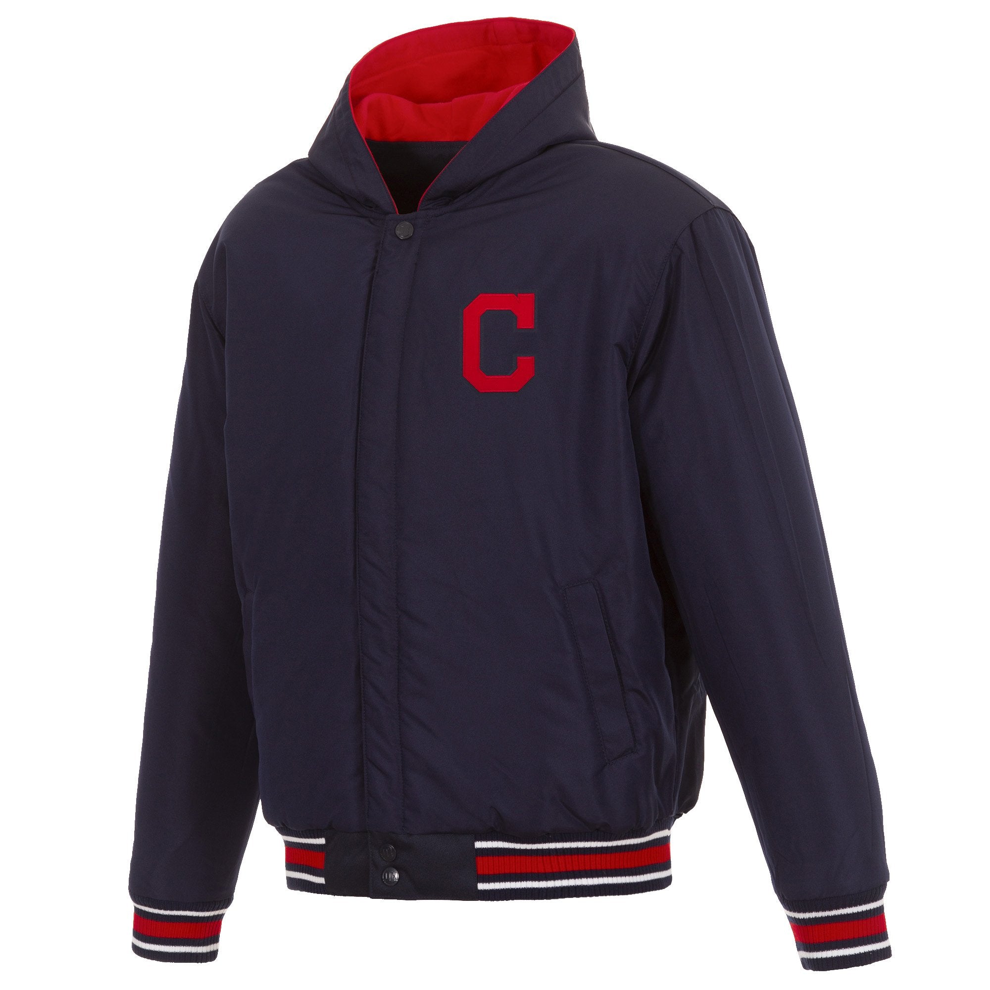 CLEVELAND INDIANS TWO-TONE REVERSIBLE FLEECE HOODED JACKET - NAVY/RED ...
