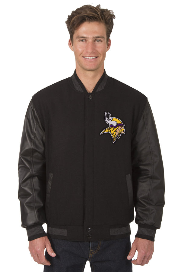 Minnesota Vikings Reversible Wool and Leather Jacket (Front and Back L