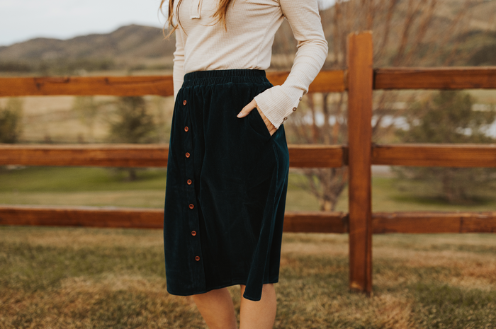 velvet button down skirt