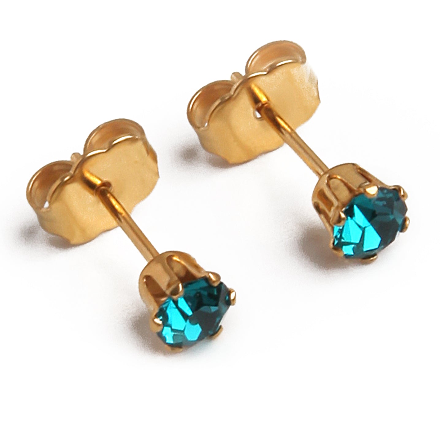 4mm Cubic Zirconia BIRTHSTONE Earrings in Gold | December