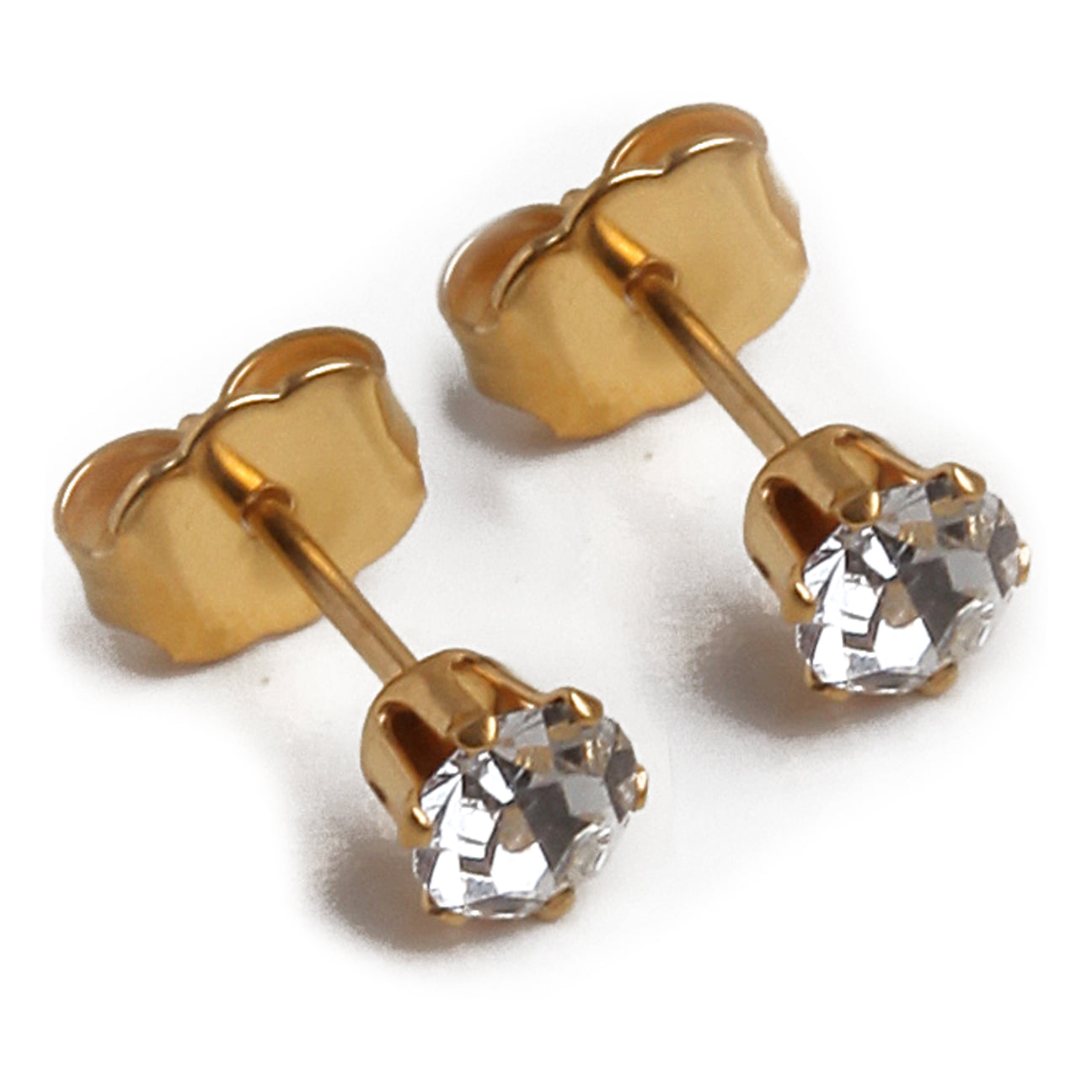 4mm Clear CUBIC ZIRCONIA Earrings in Gold