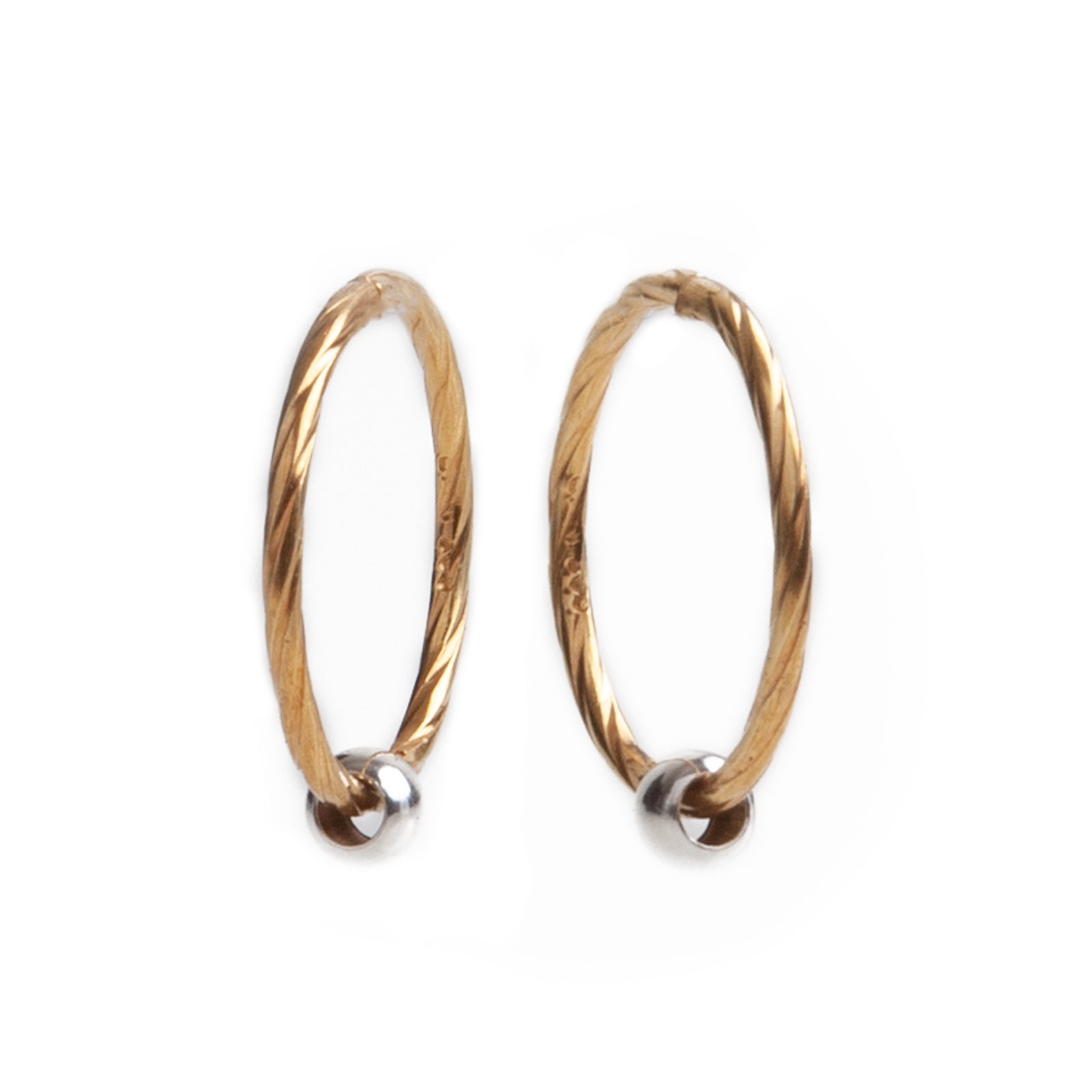 Gold 14mm Twist Hinged HOOPs with 3mm Beads