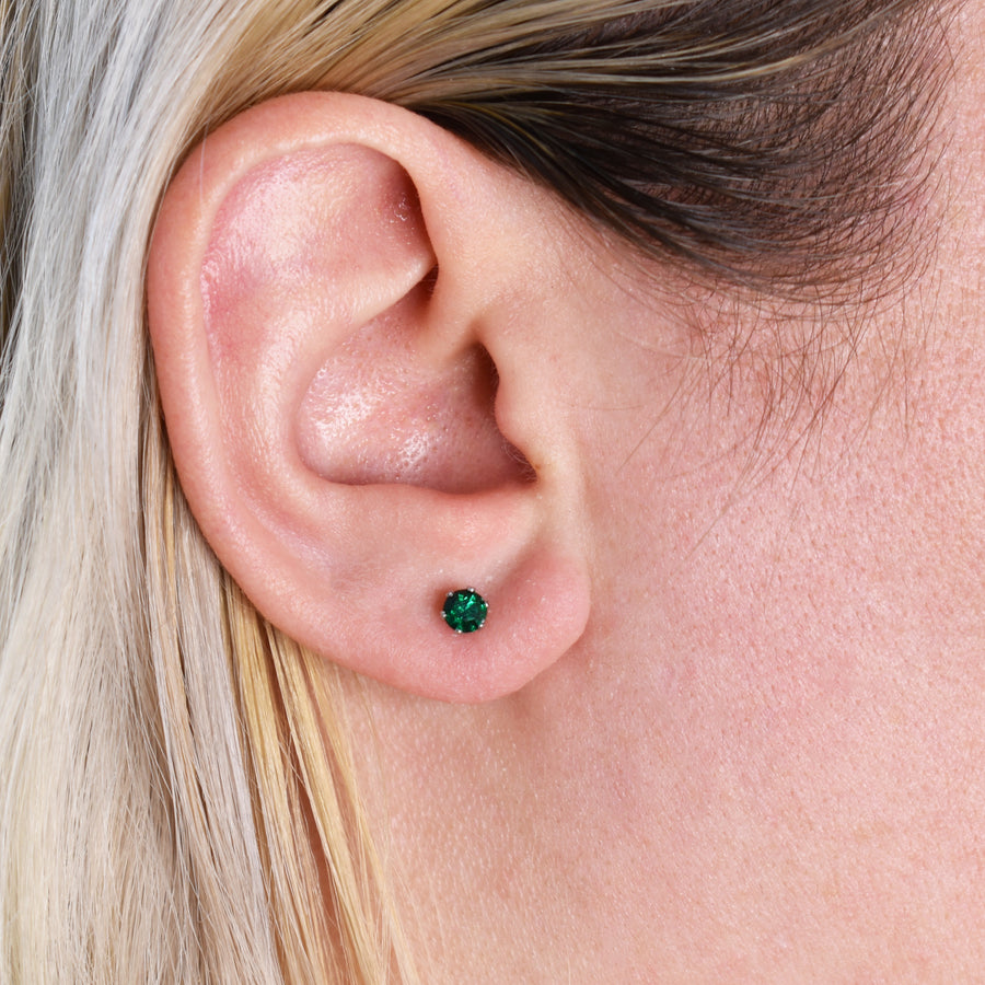 Wholesale | 4mm Cubic Zirconia Birthstone Earrings in Silver | May