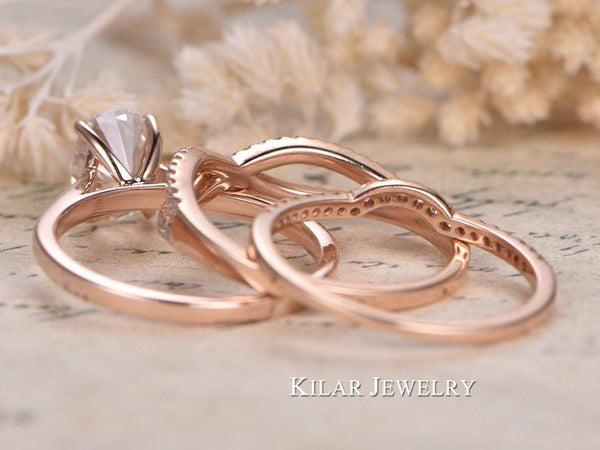 14K-Rose-Gold-Moissanite-Engagement-Ring-Set