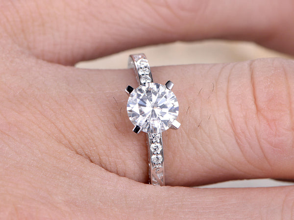 1ct Round Cut Moissanite Ring, Moissanite Engagement Ring,Vintage Wedding Ring,14K White Gold,Bridal Ring, Rings For Women,Solitaire Ring