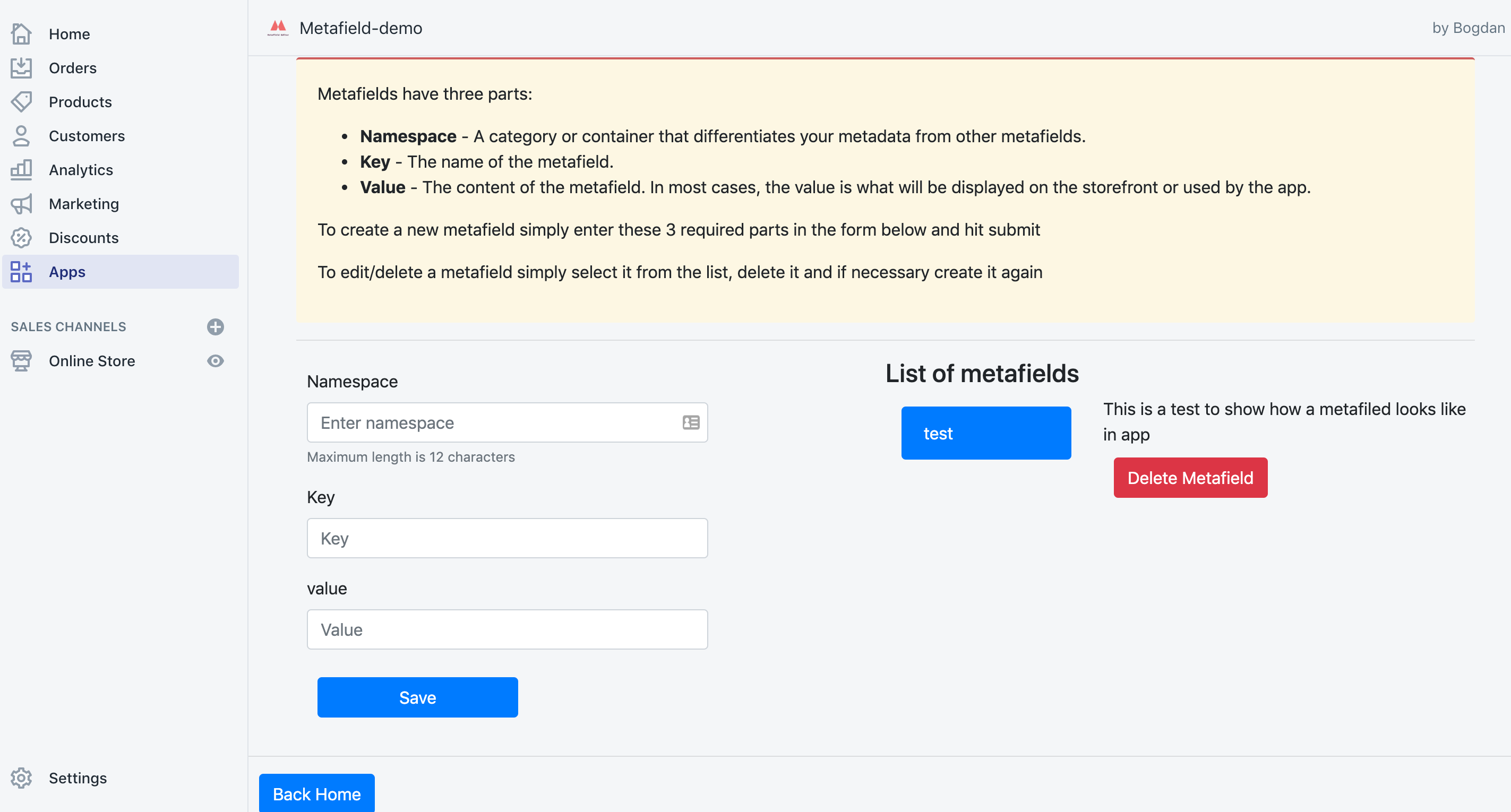 Shopify Metafields Editor