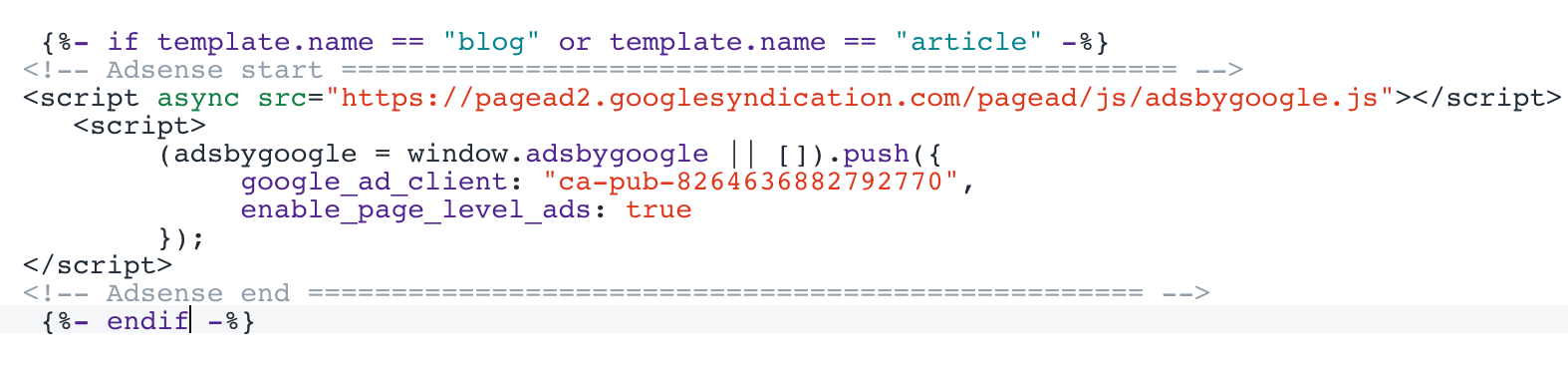 Adsense code