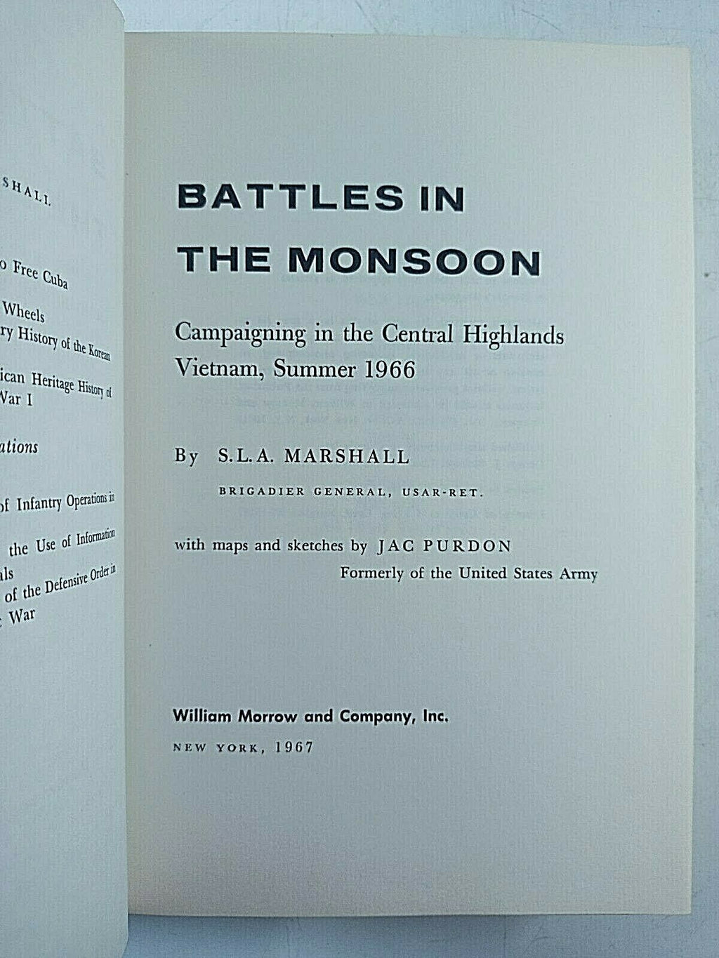 US Vietnam Battles in the Monsoon SLA Marshall Hardcover Reference Boo ...