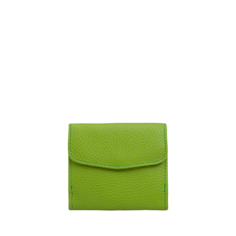 Donna Pistachio Green - Elk-embossed Calfskin Leather Wallet | MIRTA