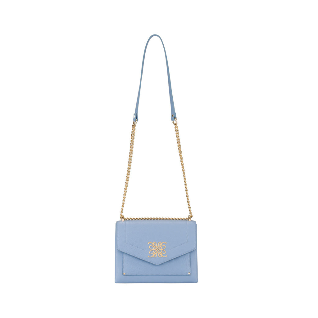Isabel Gold Baby Blue - Deer-embossed Bovine Leather Crossbody Bag | MIRTA
