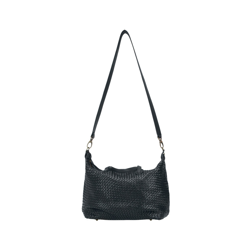 Petra Black - Calfskin Leather Woven Tote Bag | MIRTA