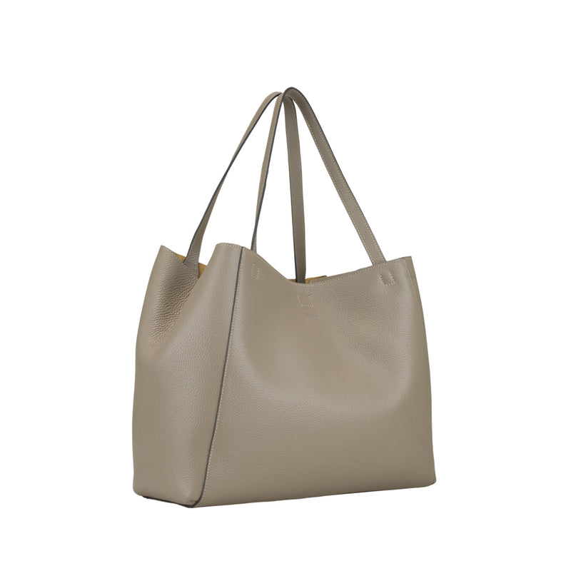Totona Taupe - Pebbled Calfskin Leather Tote Bag | MIRTA