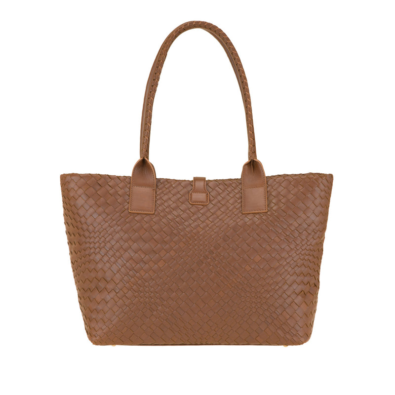 Eleganza Brown - Handwoven Lambskin Leather Tote Bag | MIRTA