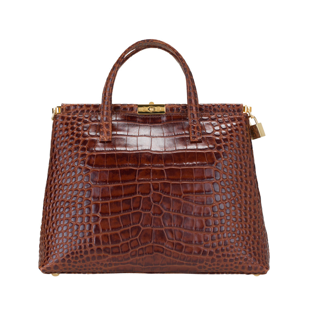 Priscilla Brown - Croc-embossed Calfskin Leather Top Handle Bag | MIRTA