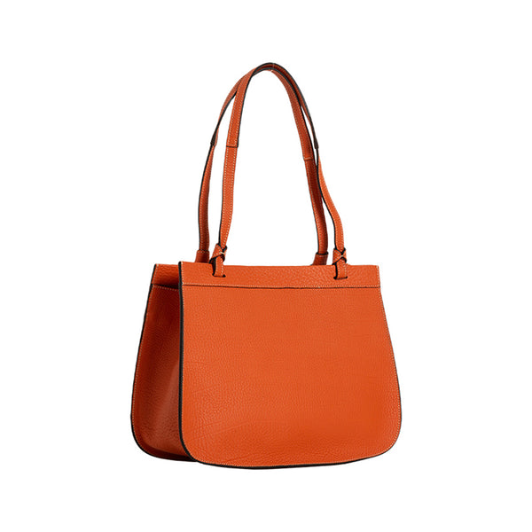 Cristina Orange - Pebbled Calfskin Leather Shoulder Bag | MIRTA