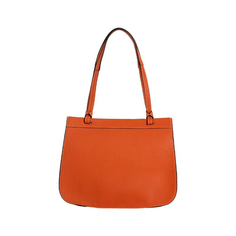 Cristina Orange - Pebbled Calfskin Leather Shoulder Bag | MIRTA