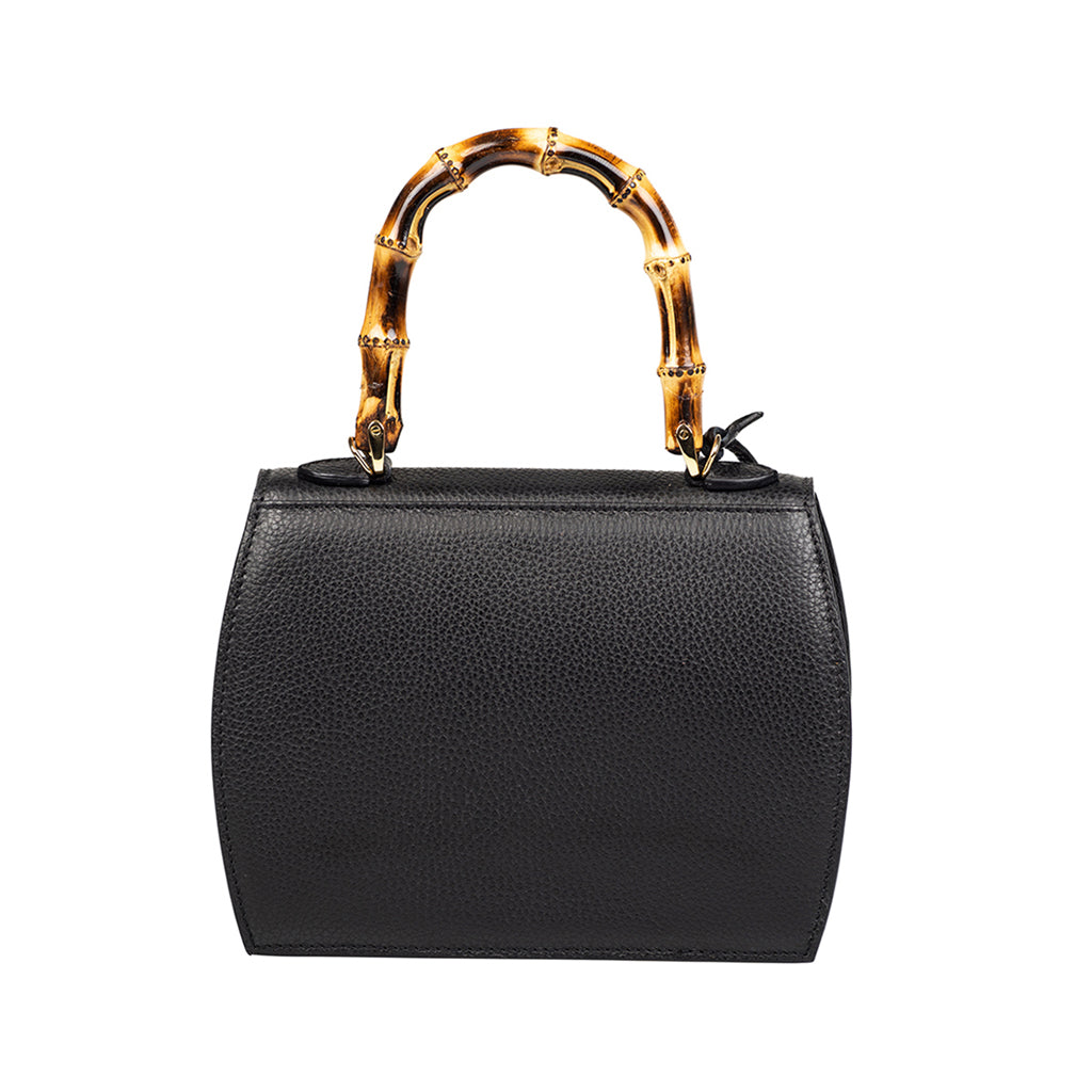Bella Medium Black - Calfskin Leather Top Handle Bag | MIRTA