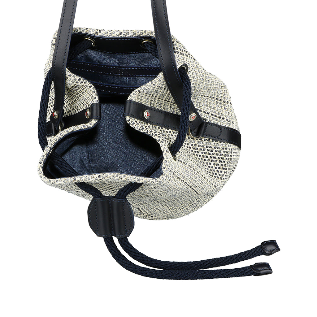 Busin Blue - Woven Cotton And Calfskin Leather Bucket Bag | MIRTA