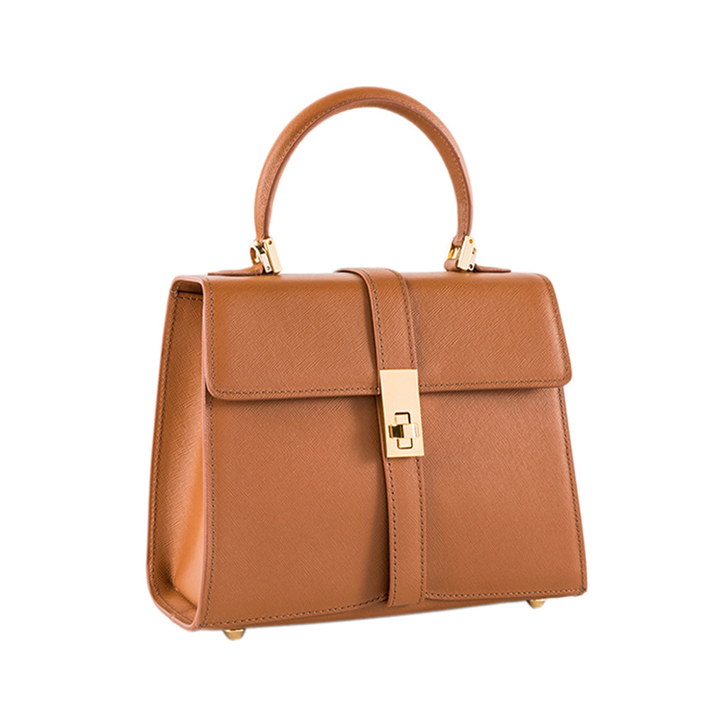 Elvira Light Brown - Saffiano Leather Top Handle Bag | MIRTA