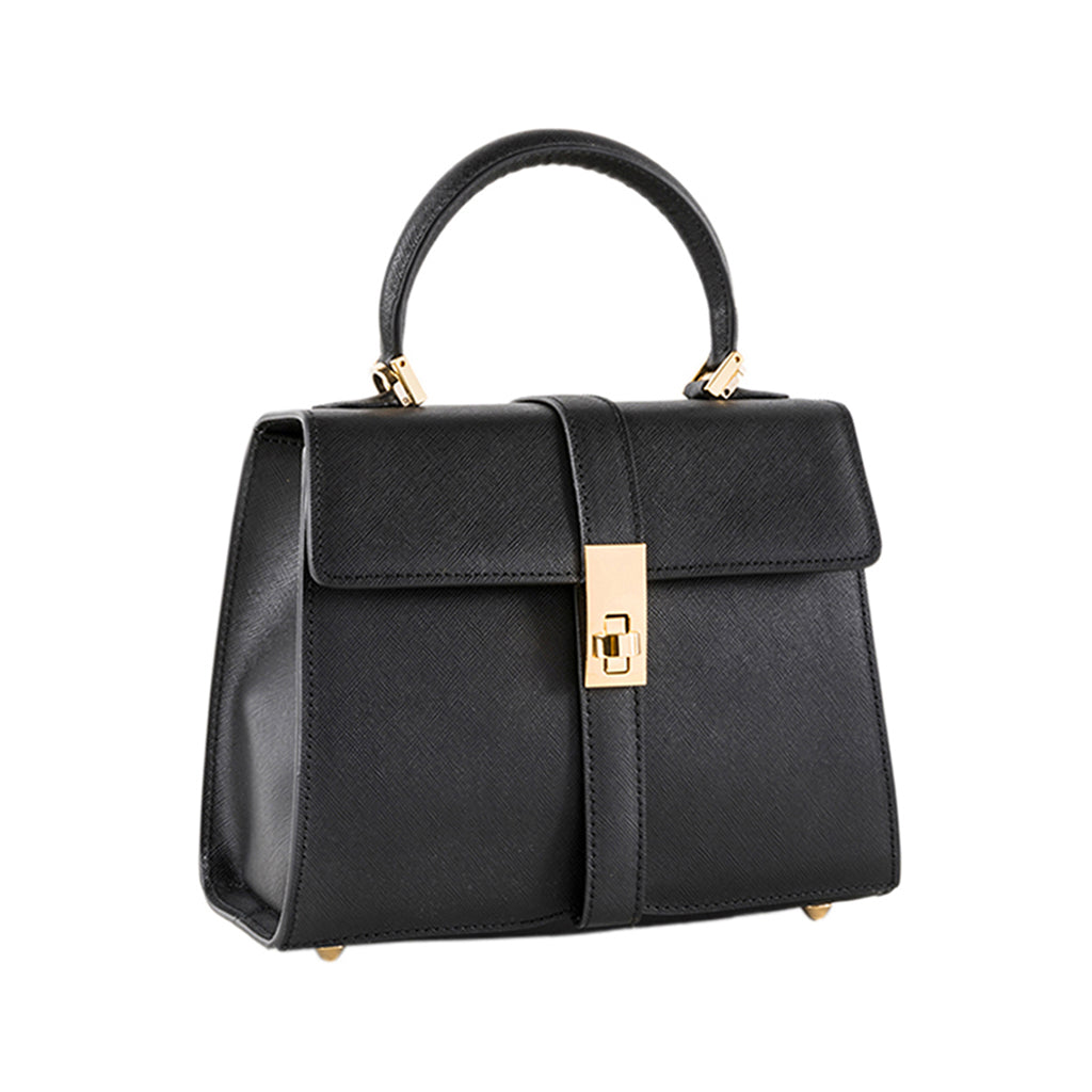 Elvira Black - Saffiano Leather Top Handle Bag | MIRTA