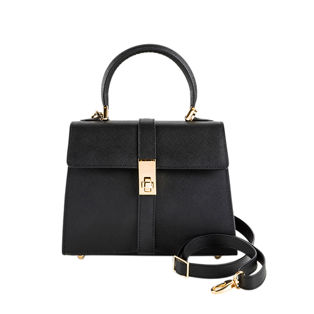 Elvira Black - Saffiano Leather Top Handle Bag | MIRTA