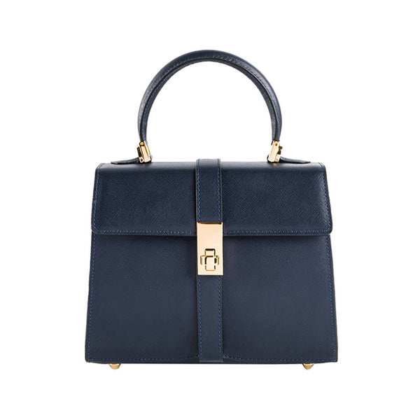 Elvira Blue - Saffiano Leather Top Handle Bag | MIRTA