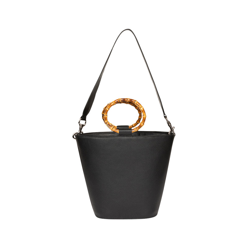 Farrah Black - Calfskin Leather Bucket Bag | MIRTA