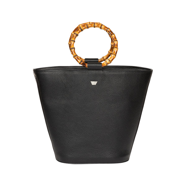 Farrah Black - Calfskin Leather Bucket Bag | MIRTA