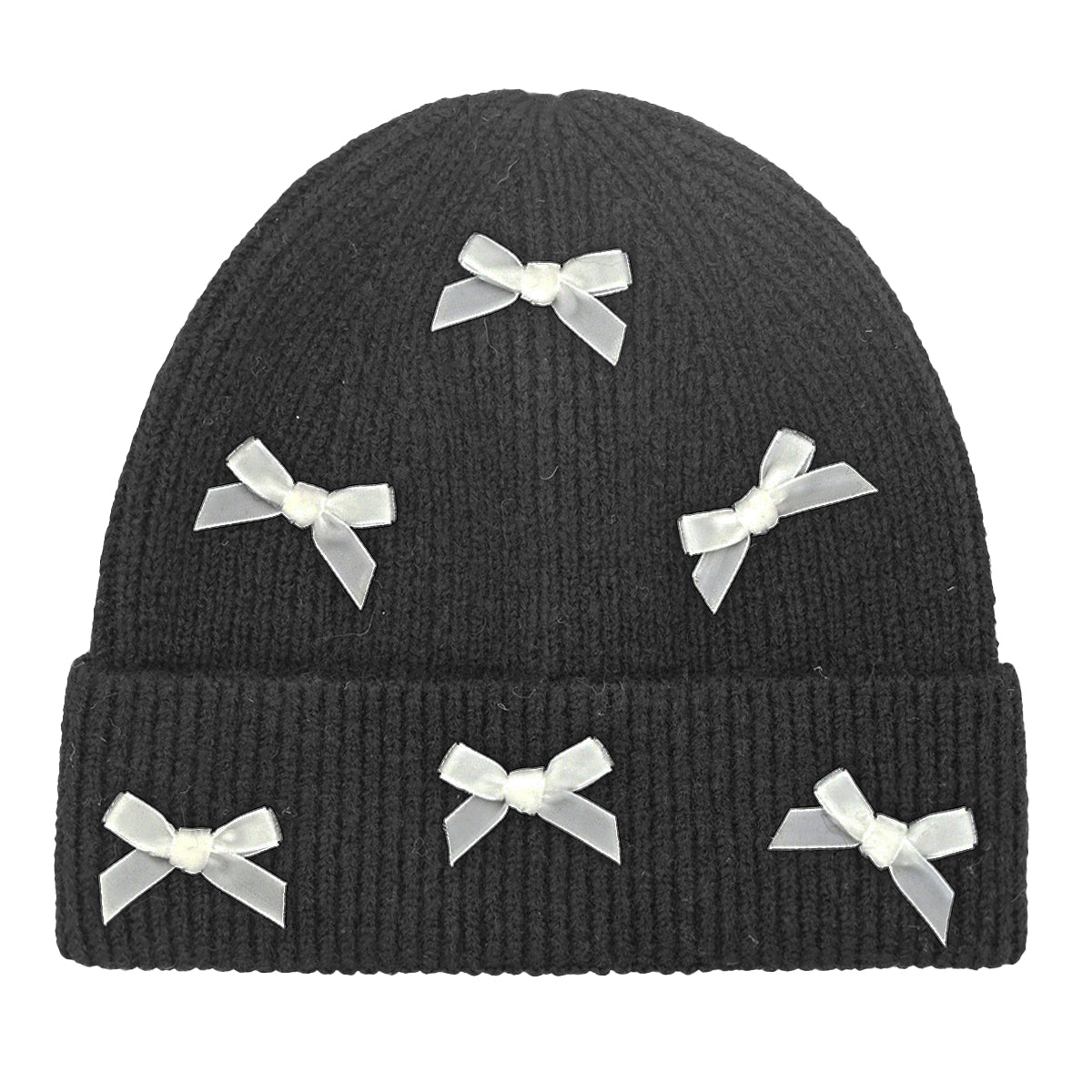 Mini Velvet Bow Cuff C.C Beanie - Black/Ivory