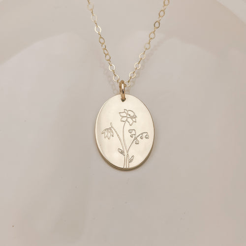 Birth Flower & Name Disc Necklace - LEILA